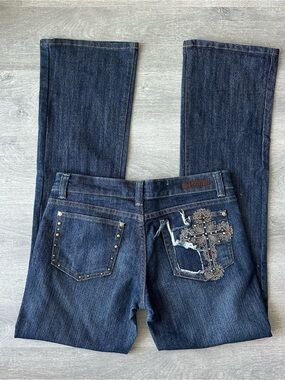 Vintage Y2K I Love You Low Rise Rhinestone Cross Jeans